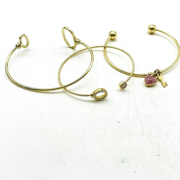 Skinny Cuff Bracelets Lot of 3 Gold Tone Rhinestone Accents Classic Career Gift - Picture 1 of 14